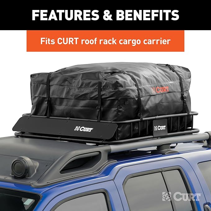 CURT 18220 38 x 34 x 18-Inch Weather-Resistant Black Vinyl Cargo Bag for Roof Basket