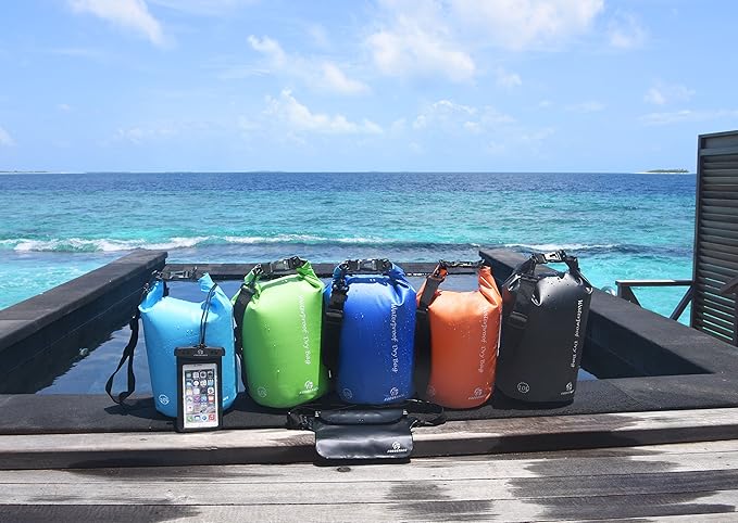Waterproof Dry Bags Set Of 3 Dry Bag With 2 Zip Lock Seals & Detachable Shoulder Strap, Waist Pouch & Phone Case - Can Be Submerged Into Water - For Swimming (Black, 5L)